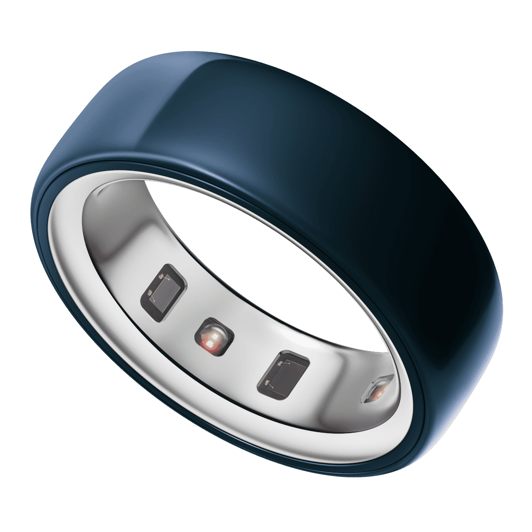 Oura Ring 4 Ceramic in Midnight blue showing interior sensors