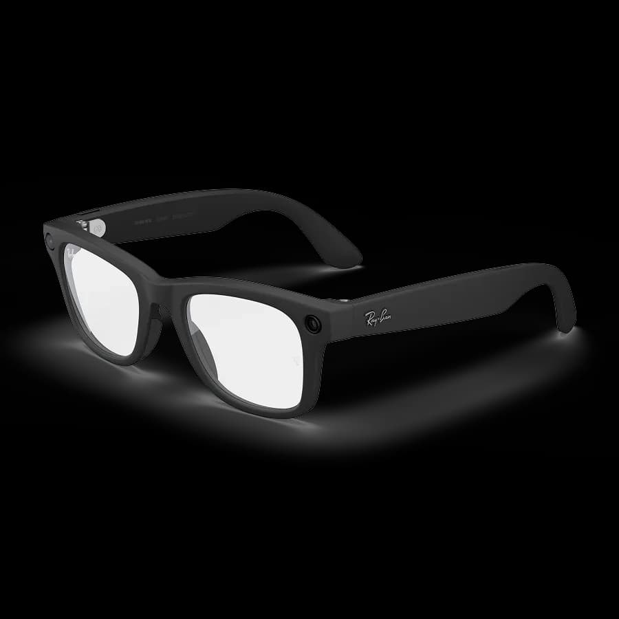 Ray-Ban Meta Wayfarer Gen 2 in matte black with camera lens in the frame corner